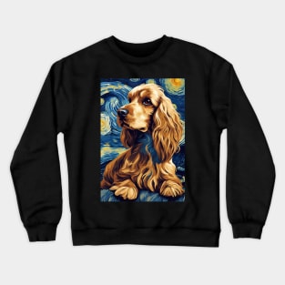 Cocker Spaniel Dog Breed Painting Dog Breed Painting in a Van Gogh Starry Night Art Style Crewneck Sweatshirt